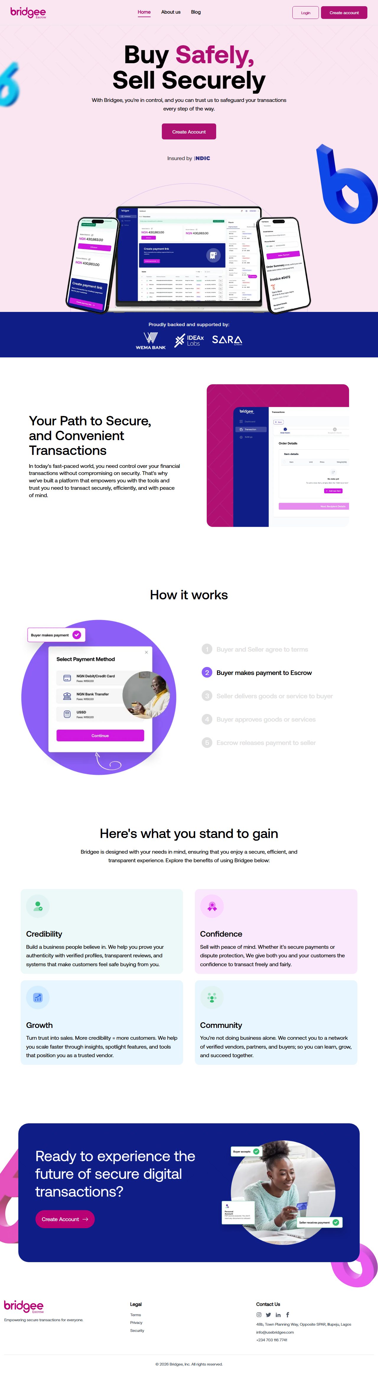 Full-page snapshot of usebridgee.com